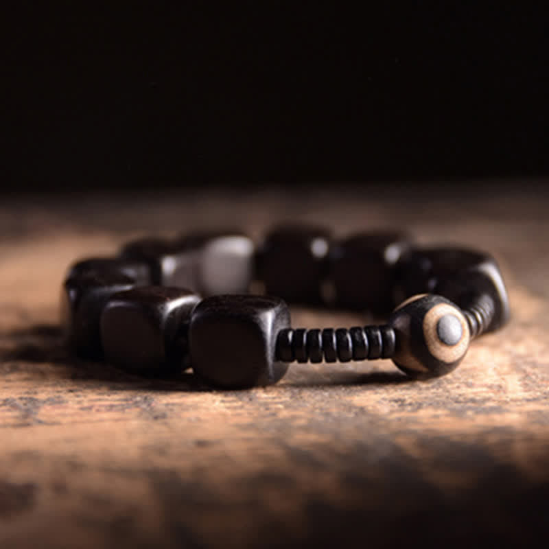 Unisex Ebony Wood Dzi Bead Spiritual Bracelet for Strength