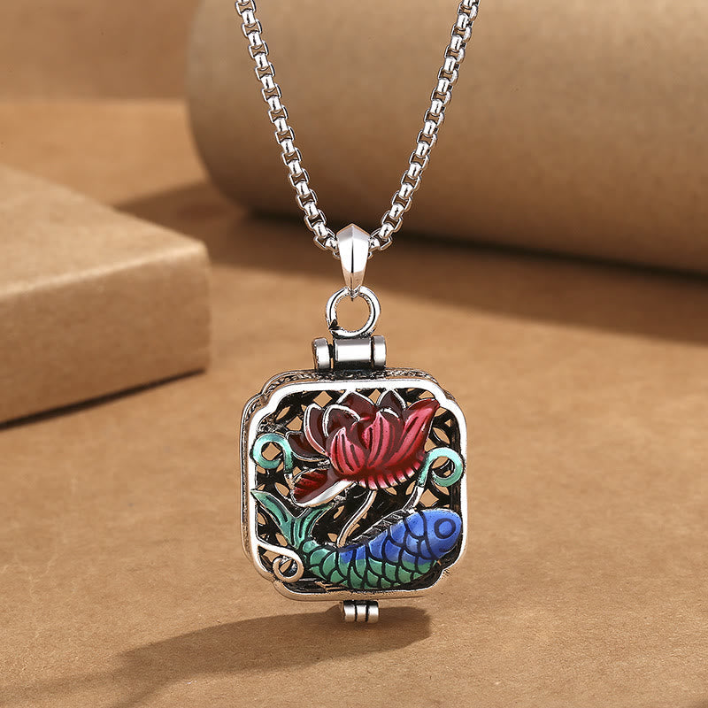 Copper Koi Fish Lotus Luck Pendant Necklace 45cm
