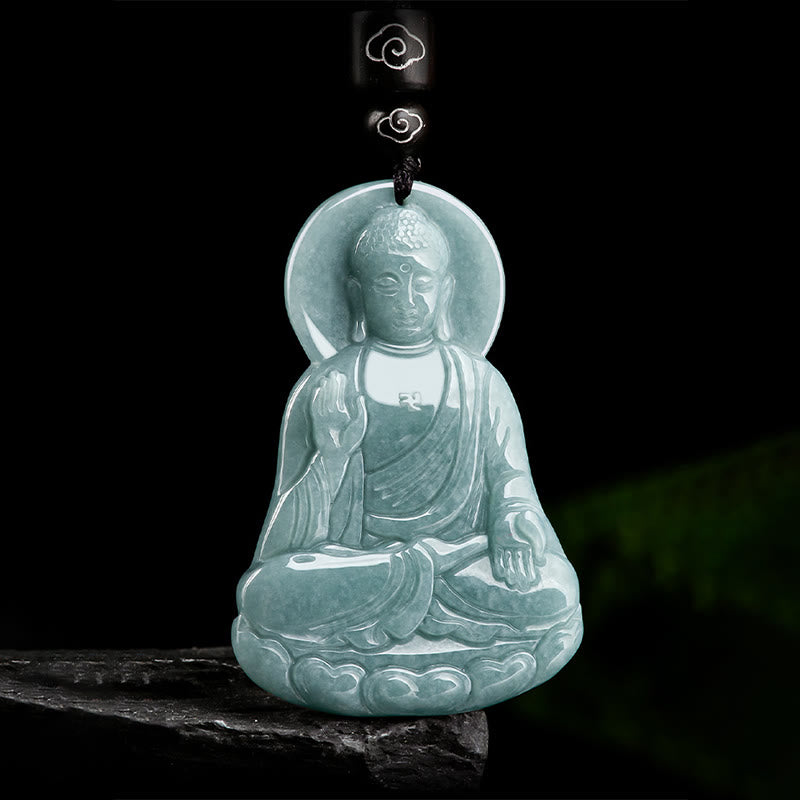 Natürliche Jade Amitabha Buddha Mitgefühl Halskette 65cm String