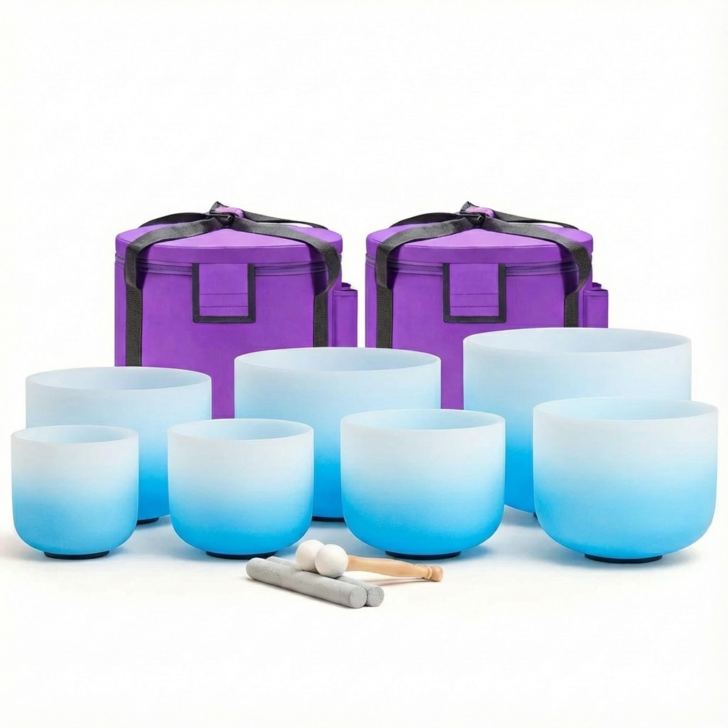 Farbverlauf-Chakra-Kristallklangschalen-Set