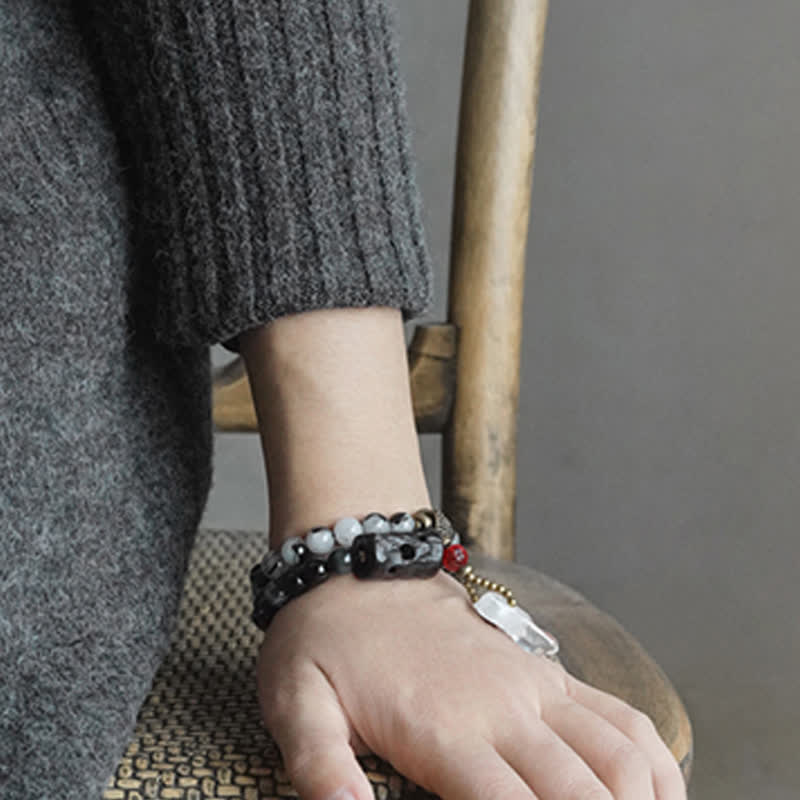 Schwarzer Rutilquarz Klarquarz Paar Armband 8mm