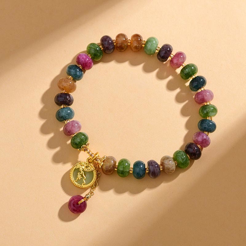 Colorful Tourmaline Love Bracelet with Rabbit Flower Charm