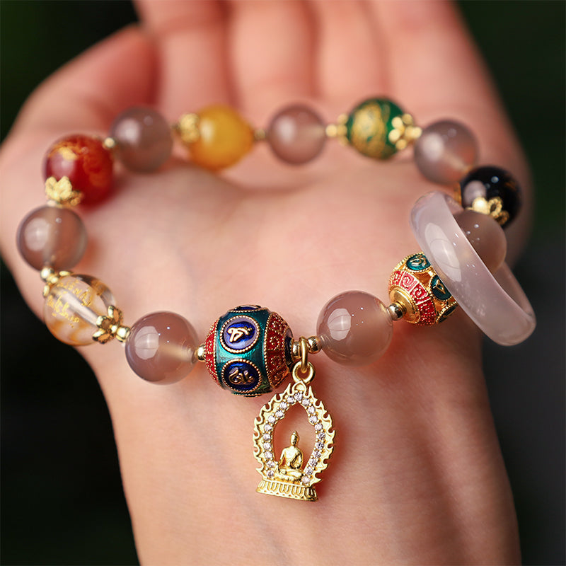 10 mm graues Achat-Armband mit Fokus auf Positivität