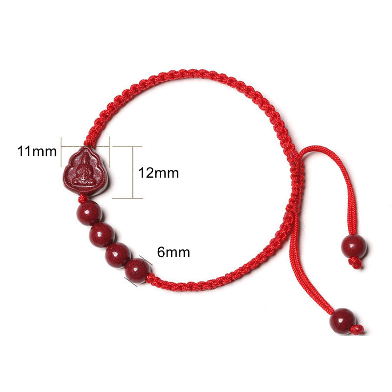 Cinnabar Blessing String Bracelet with Laughing Buddha & Avalokitesvara