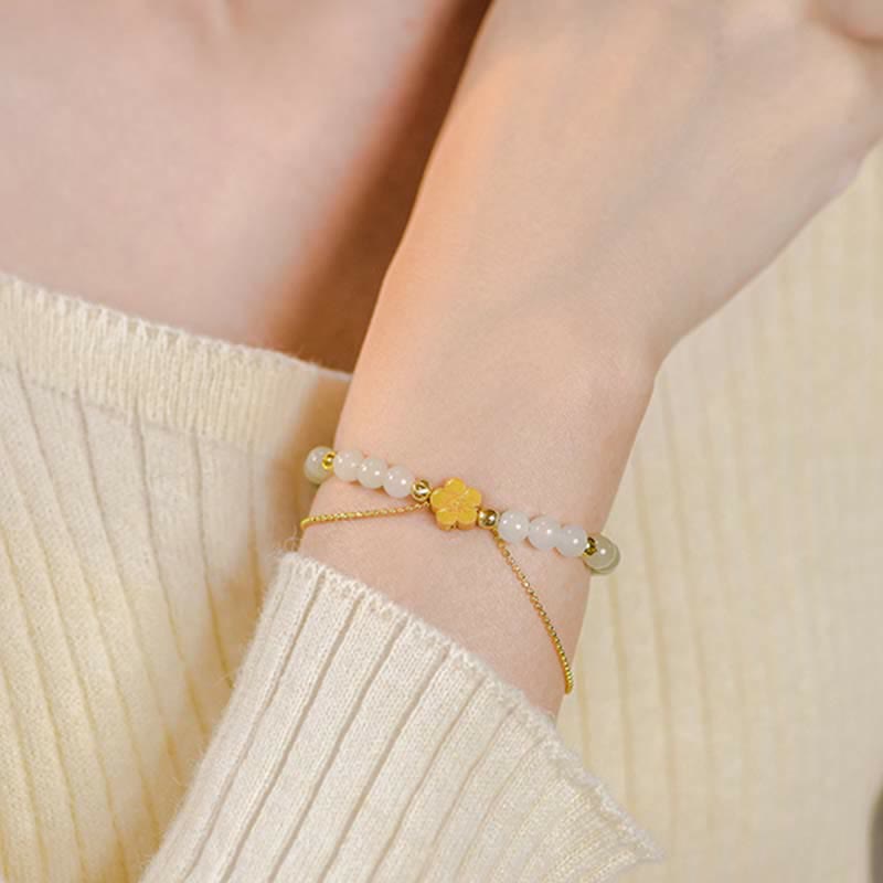 Hetian Jade Peach Blossom Luck Bracelets 6mm & 8mm Unisex