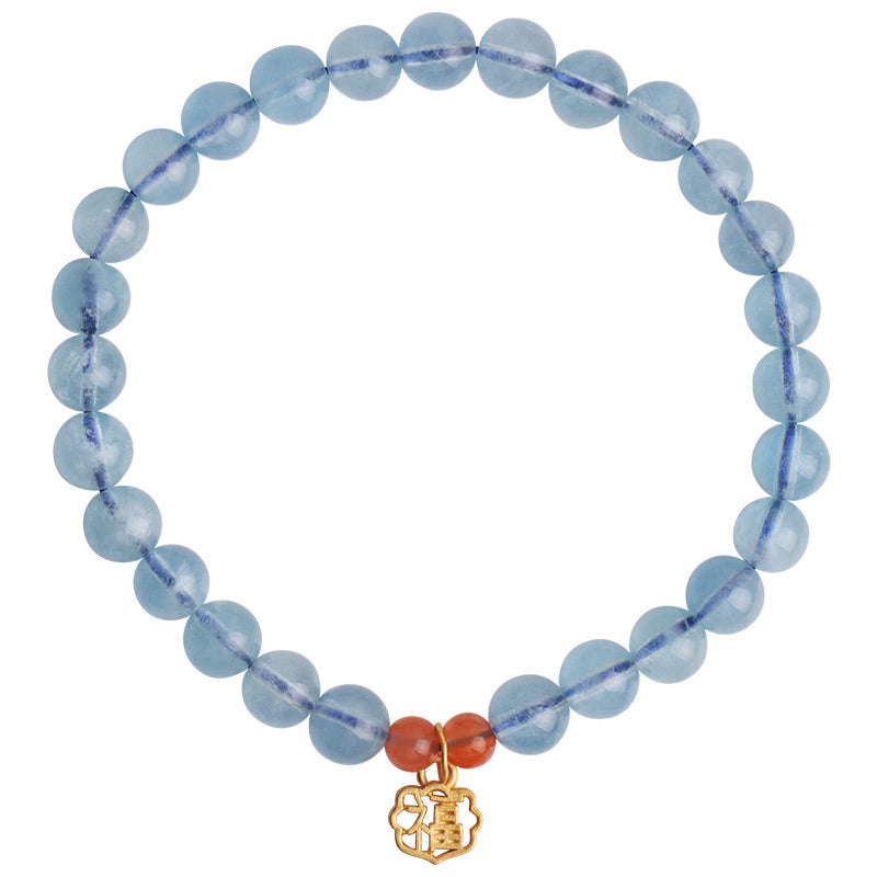 8mm Aquamarine and Red Agate Healing Charm Bracelet