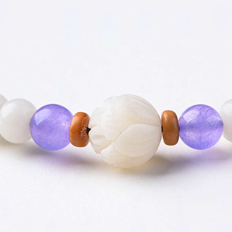 Unisex-Lotusarmband mit weißer Jade, Bodhi-Samen und Segen