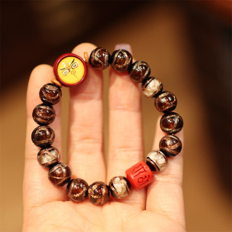 Tibetan Gold Swallowing Beast Fortune Bead Bracelet 10mm