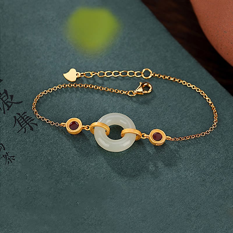 Hetian Jade Peace Buckle Luck Bracelet 16+3cm Prosperity