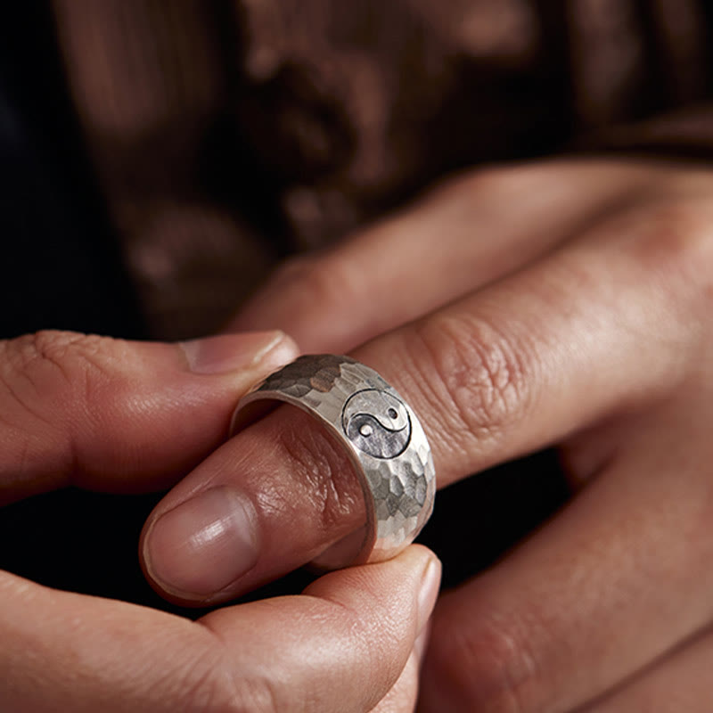 Adjustable 999 Silver Yin Yang Bagua Harmony Ring