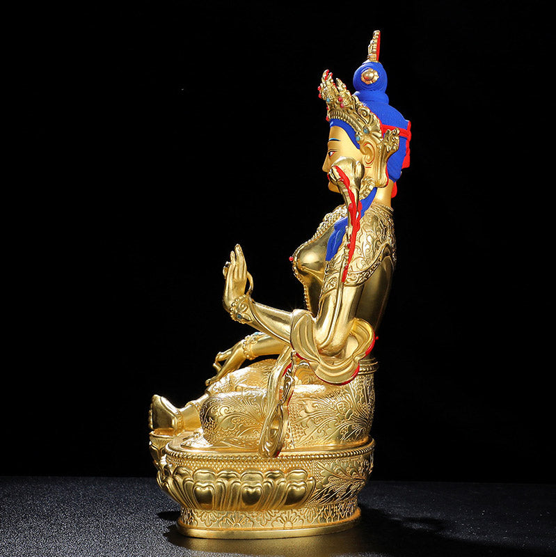 5 Inch Green Tara Protection Buddha Statue Copper Gold Plated