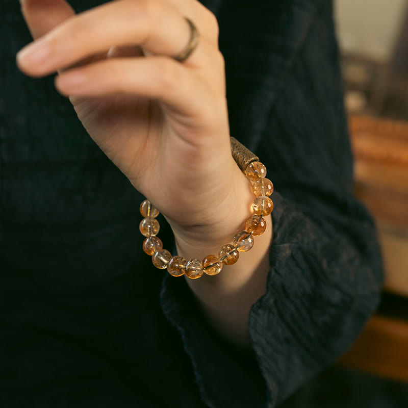 Natural Citrine Protection Bracelet with Brass Beads