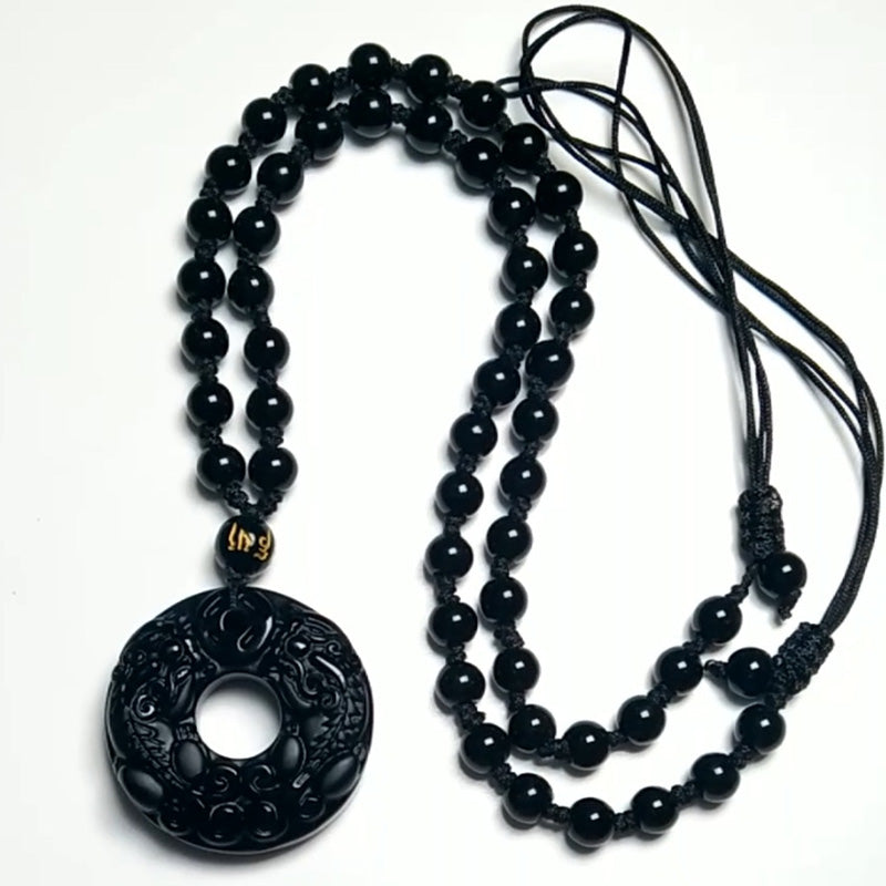 Obsidian Pixiu Pendant Necklace | Wealth & Protection Charm