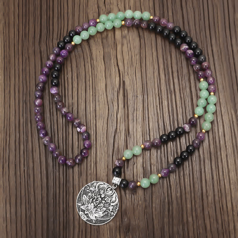 108 Beads Amethyst Green Aventurine Meditation Bracelet