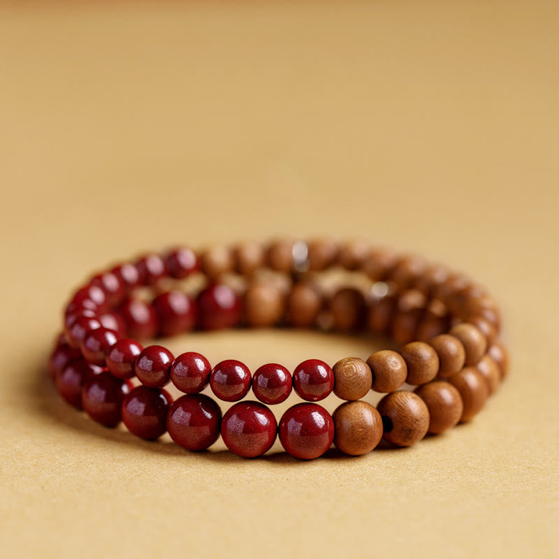 6mm Cinnabar Bracelet with Peach Wood & Sterling Silver Protection