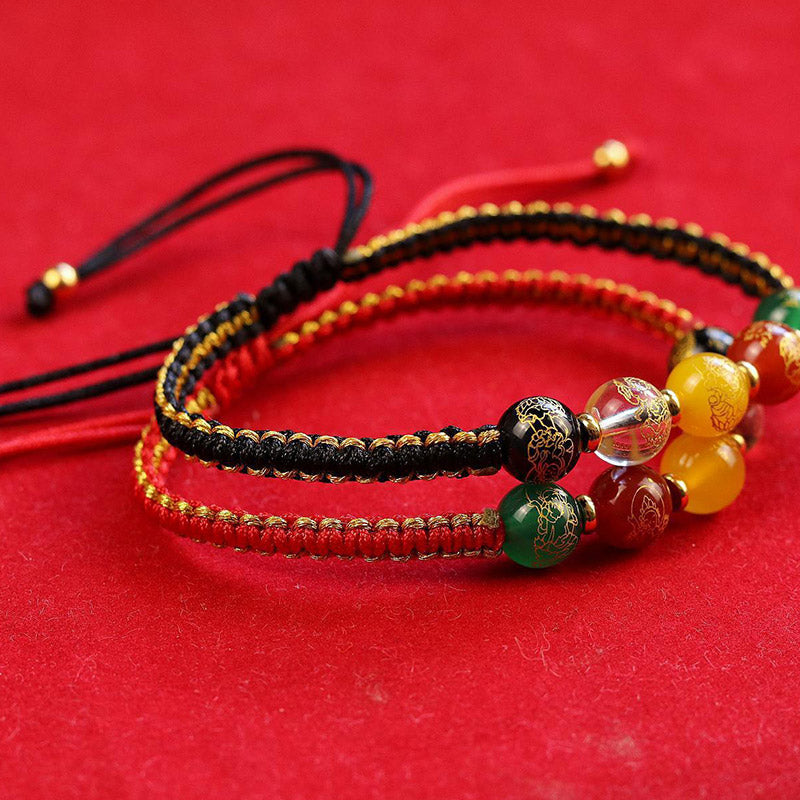 Agate Bracelet with Five Directions Gods Protection String Braid