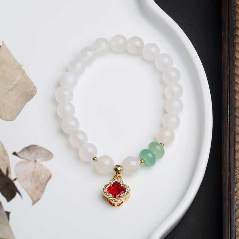 8mm White Red Agate Protection Bracelet Fu Symbol