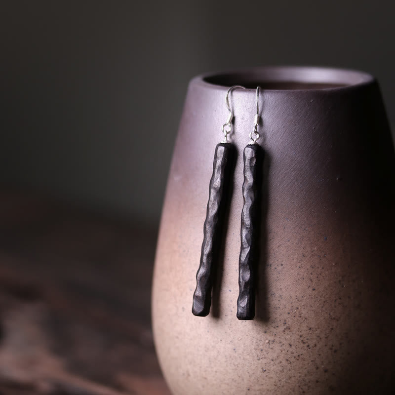 Balance Peace Ebony Wood Drop Earrings in 925 Sterling Silver