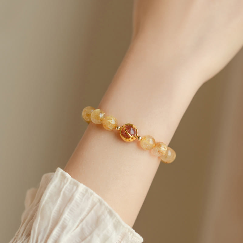 6mm Golden Rutilated Quartz Strawberry Quartz Protection Bracelet