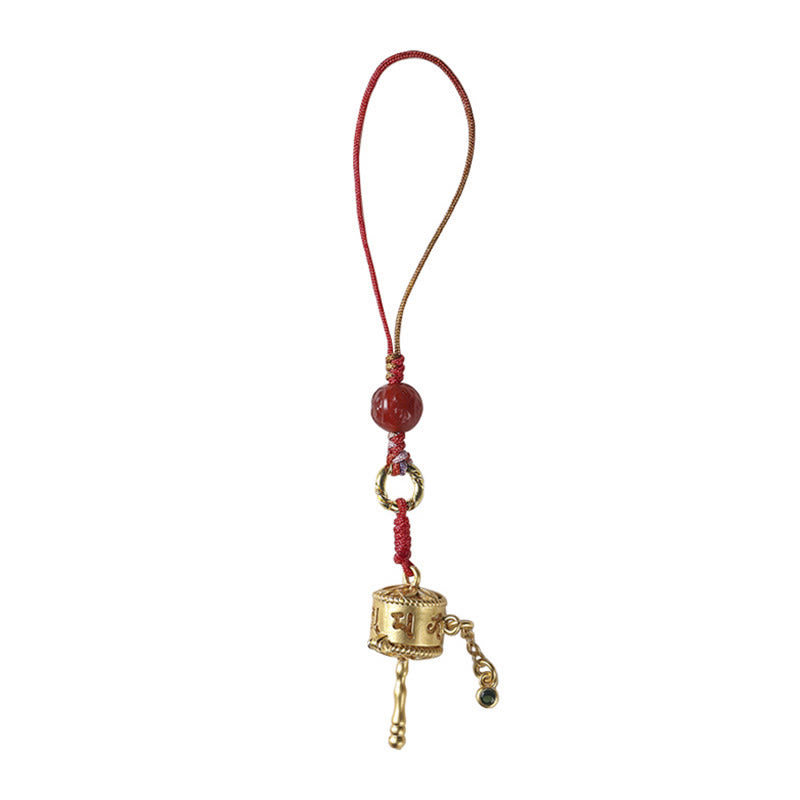 Om Mani Padme Hum Gebetsmühlen-Amulett aus rotem Achat mit Kupfer-Schutzanhänger
