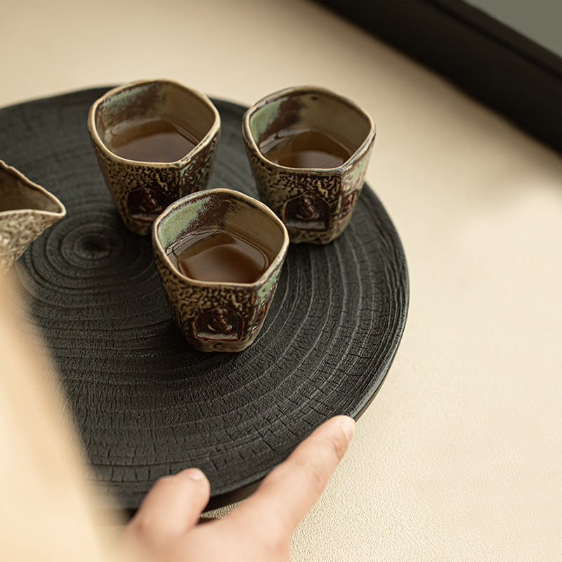 Vintage Dunhuang Keramik Teetasse mit Buddha-Gravur, 150 ml