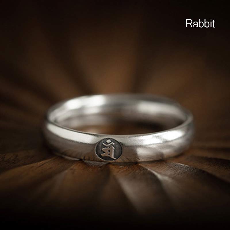 Adjustable 925 Sterling Silver Chinese Zodiac Blessing Ring