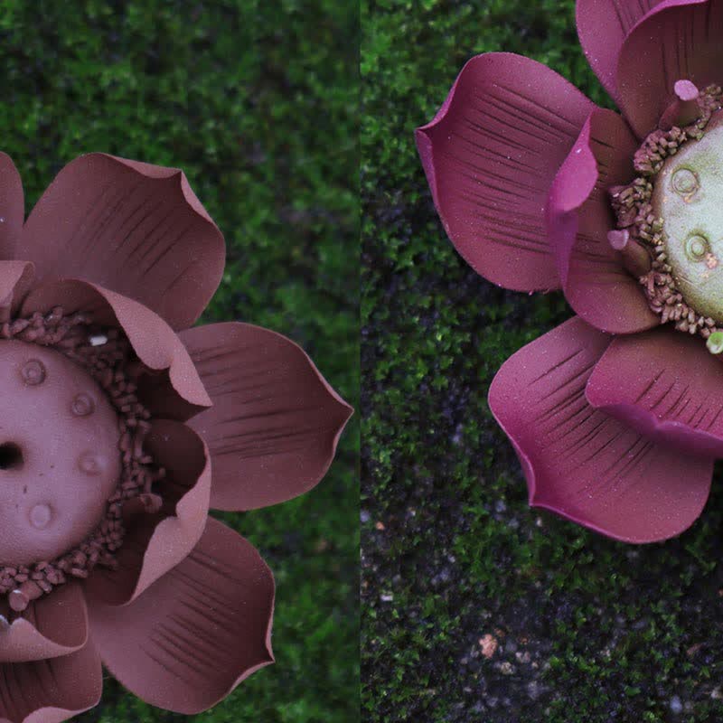 Tibetischer Lotus-Räucherbrenner aus violettem Ton für Frieden und Ruhe