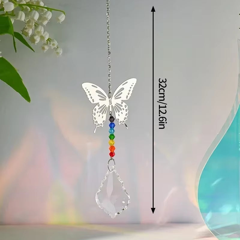 Crystal Suncatcher Outdoor Wind Chime Hanging Crystal Angel Butterfly Pendants Garden Tree Decor Window Drop Bell Hanging Decor