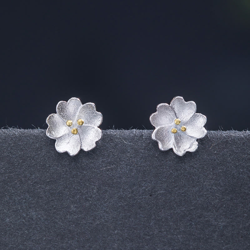 925 Sterling Silver Cherry Blossoms Floral Calm Stud Spiritual Earrings