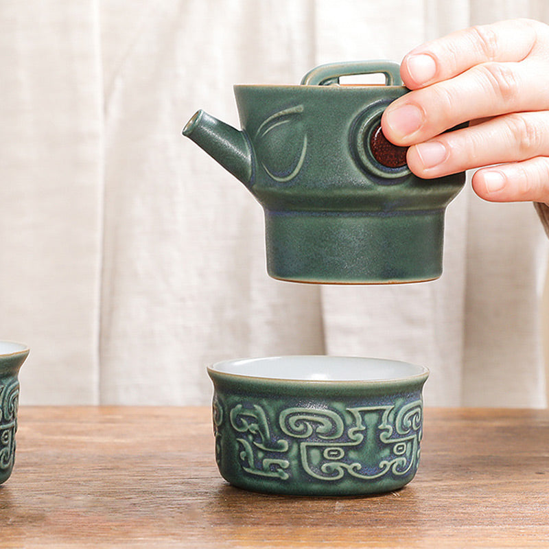 Sanxingdui Chinesisches Teetassen-Set aus Keramik | Kung-Fu-Tee-Geschenk