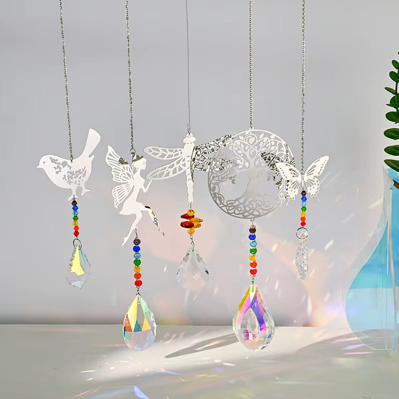 Crystal Suncatcher Outdoor Wind Chime Hanging Crystal Angel Butterfly Pendants Garden Tree Decor Window Drop Bell Hanging Decor