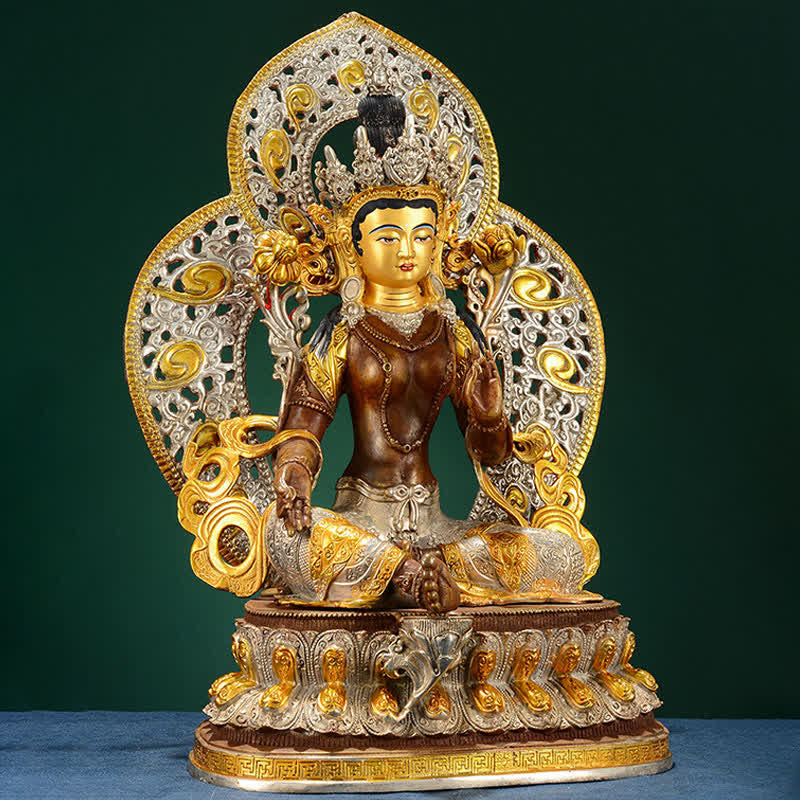 10 Inch Green Tara Copper Buddha Statue for Hope & Protection
