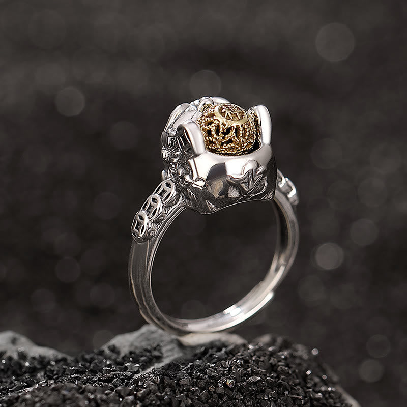 Adjustable 925 Sterling Silver PiXiu Copper Coin Wealth Ring