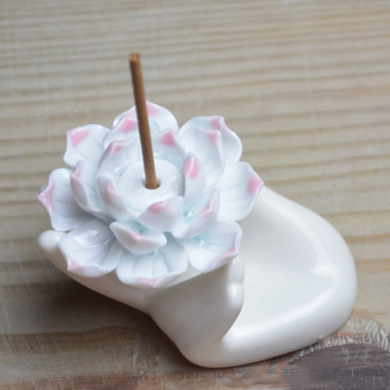 Ceramic Lotus Hand Meditation Incense Burner 8x6cm