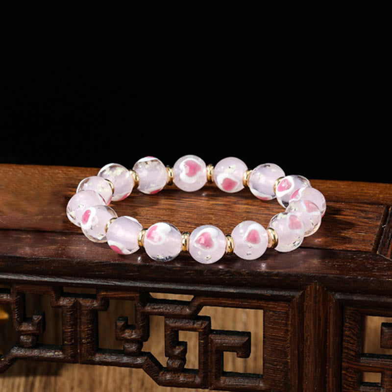 Pink Liuli Glass Spiritual Bracelet for Love & Luck