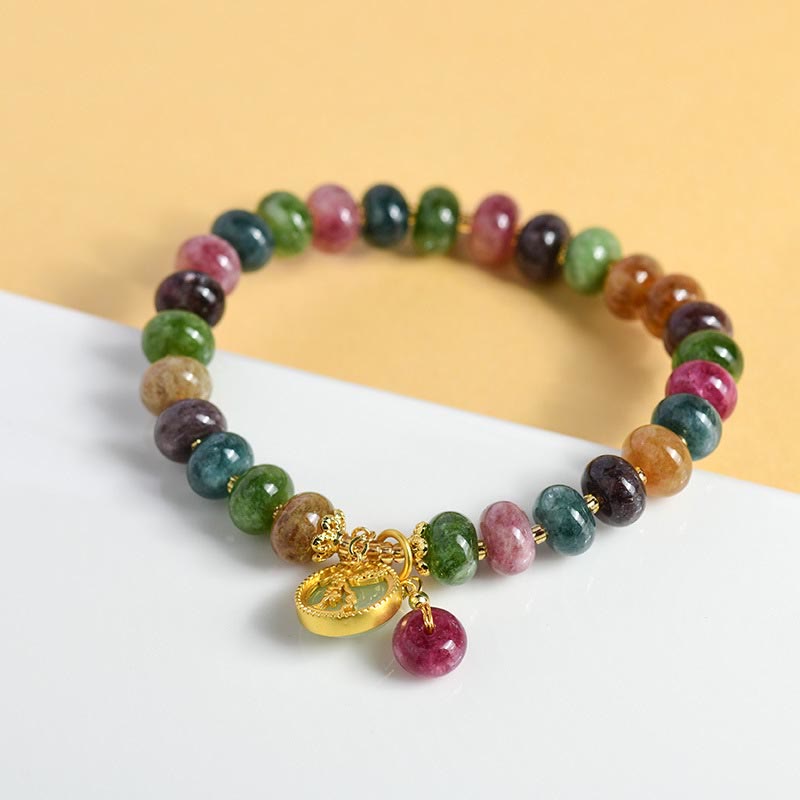 Colorful Tourmaline Love Bracelet with Rabbit Flower Charm