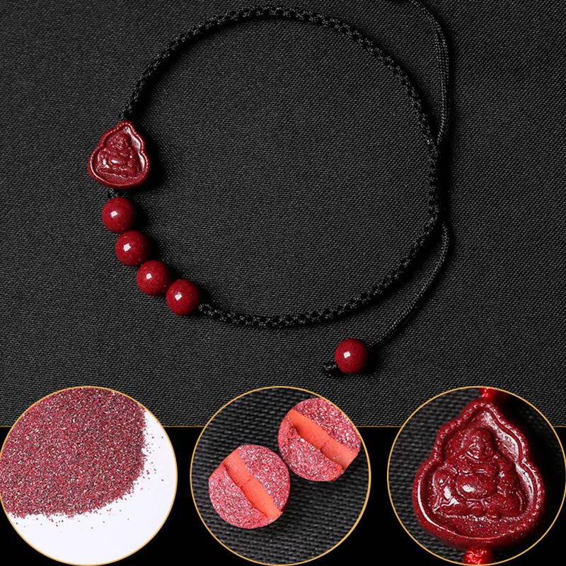 Cinnabar Blessing String Bracelet with Laughing Buddha & Avalokitesvara