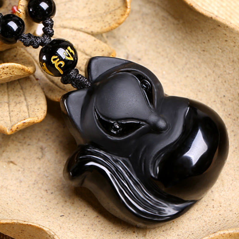 Obsidian Amulet Necklace with Tiger Eye & Ice Obsidian Stones