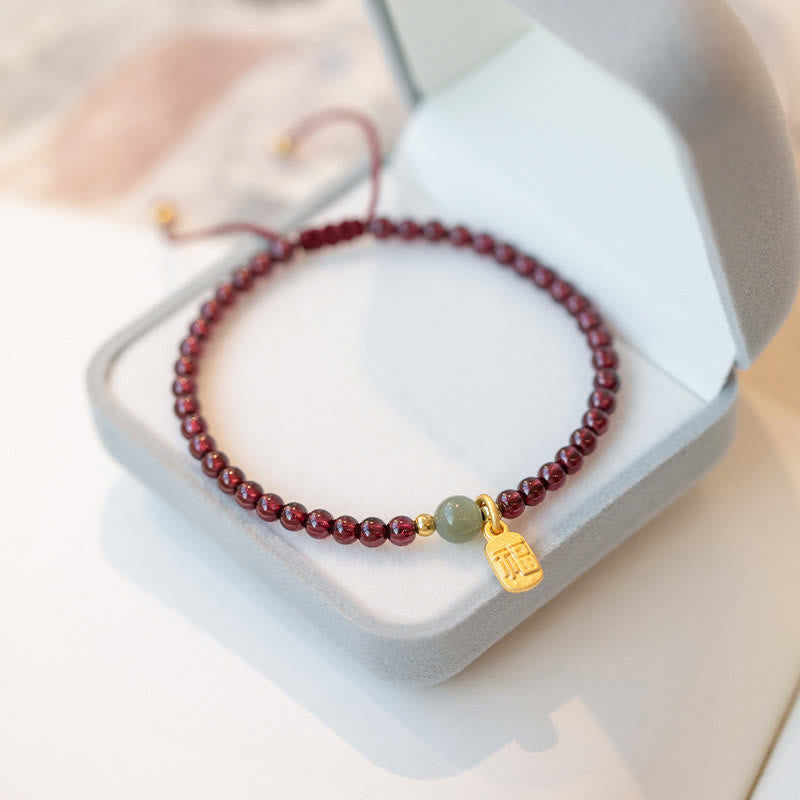Natural Strawberry Quartz Garnet Jade Lucky Fortune Healing Bracelet