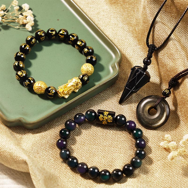 Absorbierende negative Energien Obsidian Heilungspaket 10mm Armbänder &amp; Halsketten