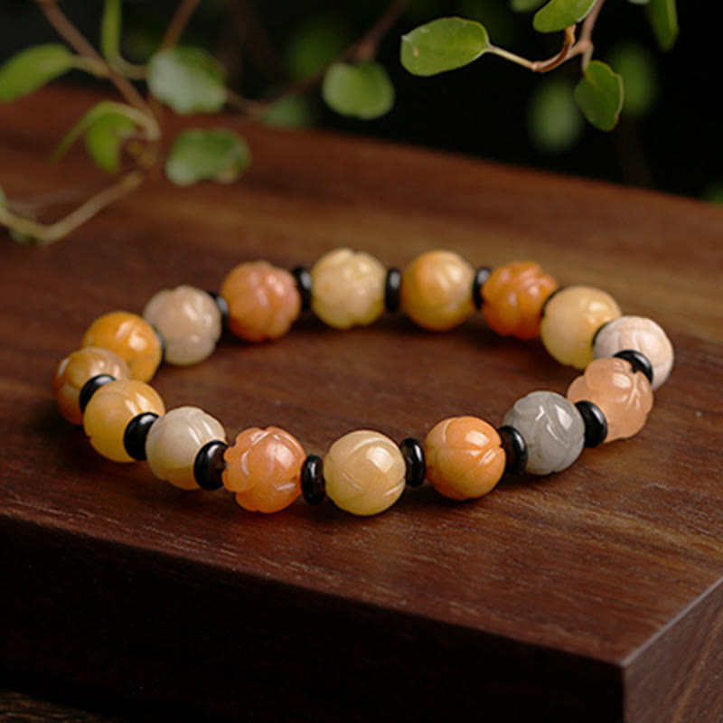 10mm Golden Silk Jade Lotus Wealth Luck Bracelet