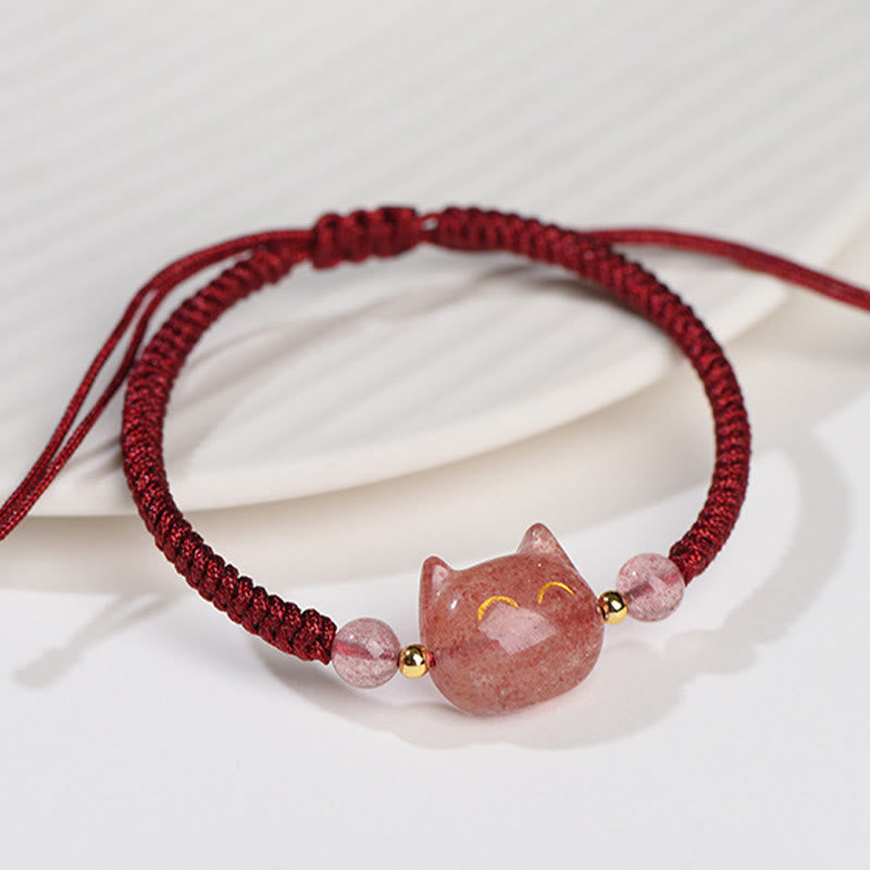 Unisex Silver Sheen Obsidian Strawberry Quartz Protection Bracelet