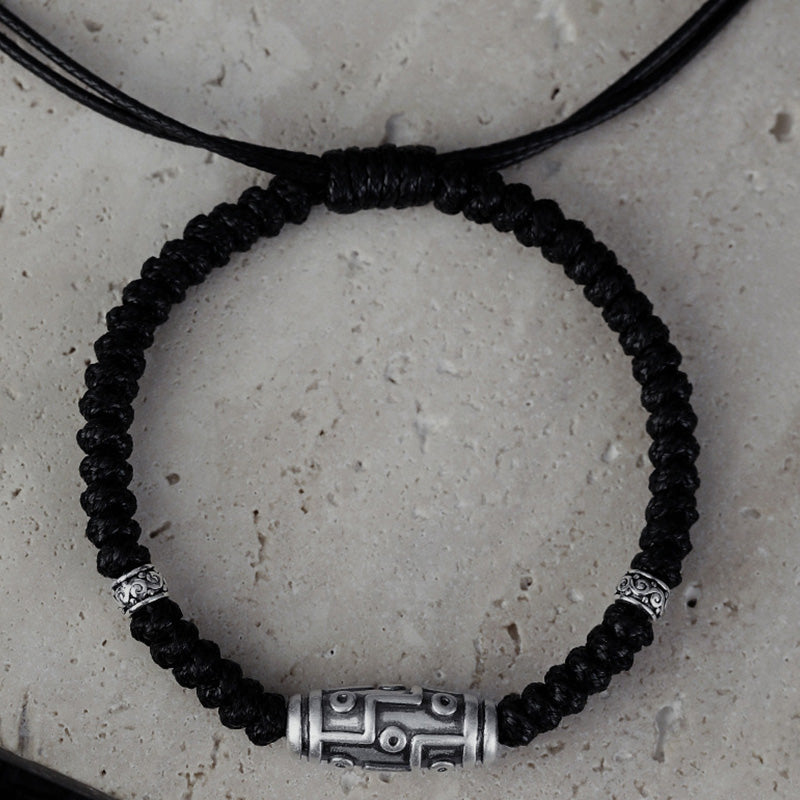 999 Sterling Silver Nine-Eye Dzi Bead Spiritual Protection Bracelet