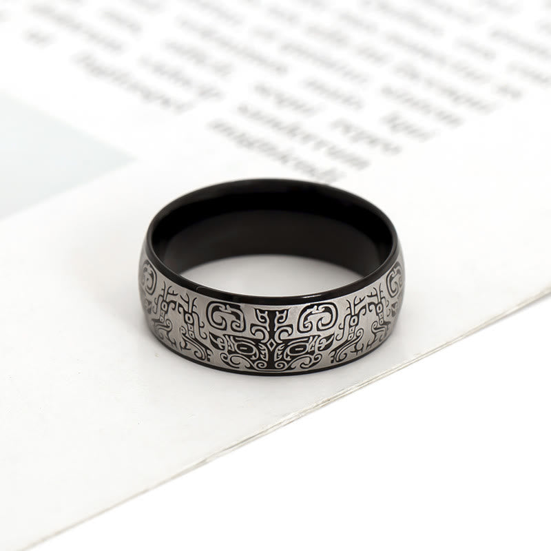 8mm Titanium Steel Taotie Ring for Luck & Wealth
