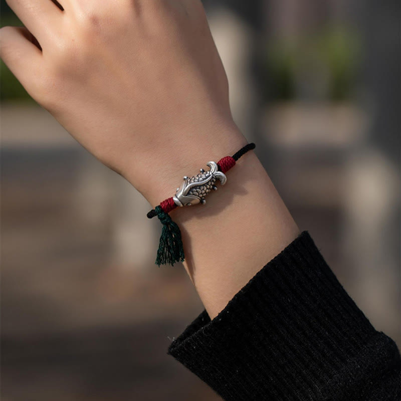 15.5-16cm Sterling Silver Koi Fish Luck Bracelet for Success