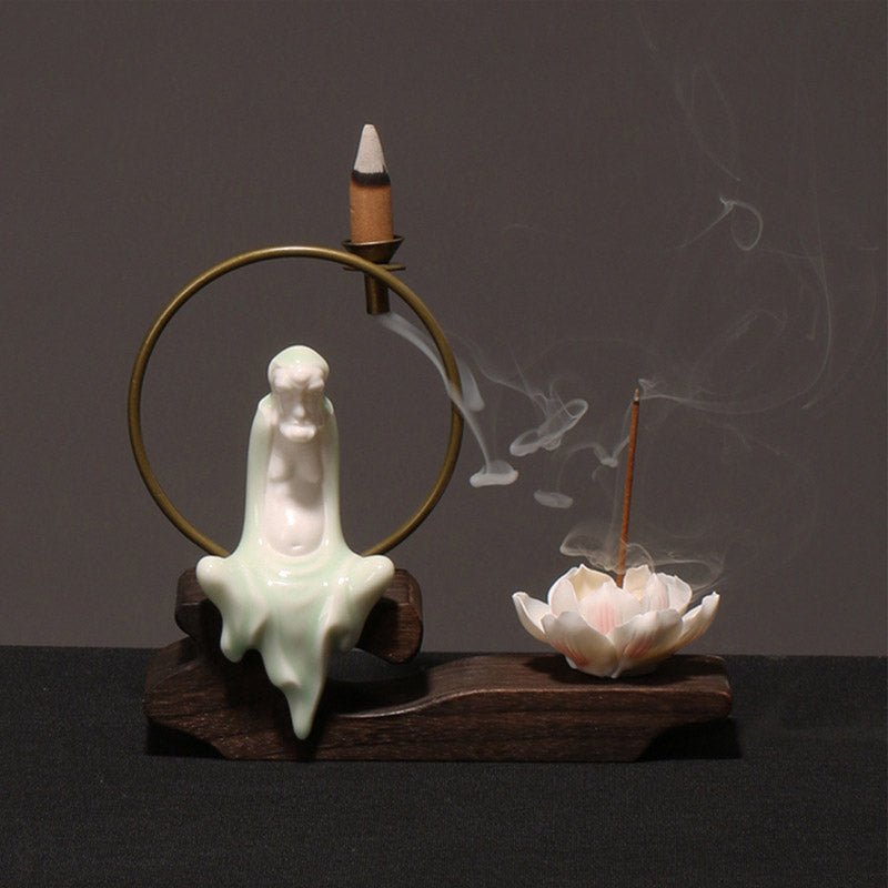 Ceramic Lotus Meditation Incense Burner for Calm & Sleep