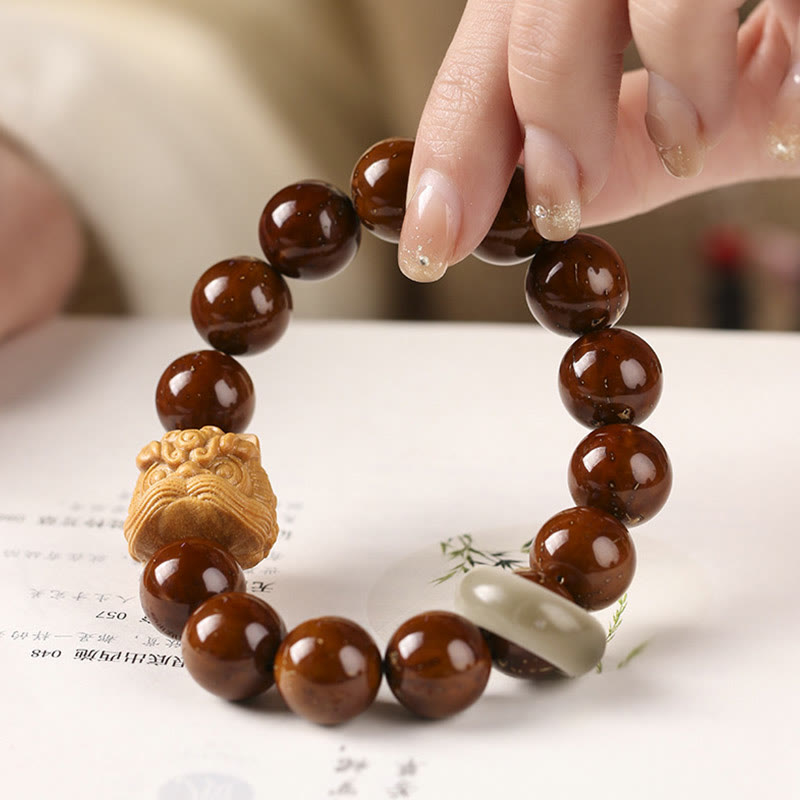 Purple Bodhi Seed Dancing Lion Spiritual Bracelet 15-17cm