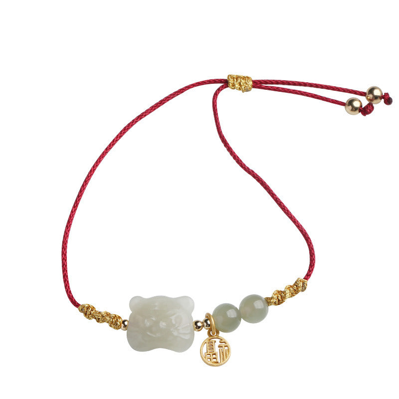 Chinese Zodiac Jade Tiger Bracelet 14-16cm Red String Energy