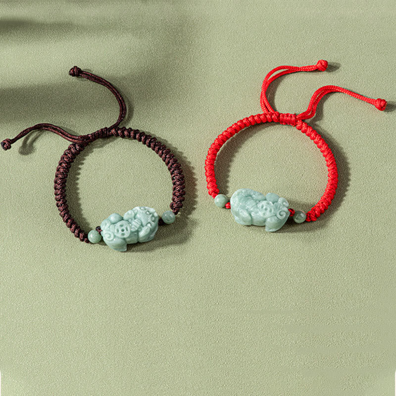 Jade Pi Xiu Protection Bracelet with King Kong Knot, Red String