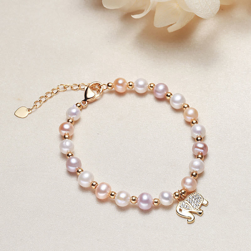 18K Gold Plated Pearl Elephant Charm Bracelet for Sincerity